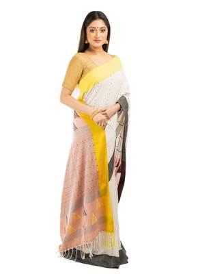 Bunkaari India Women Cotton Blend Jamdani Kaantha saree 4