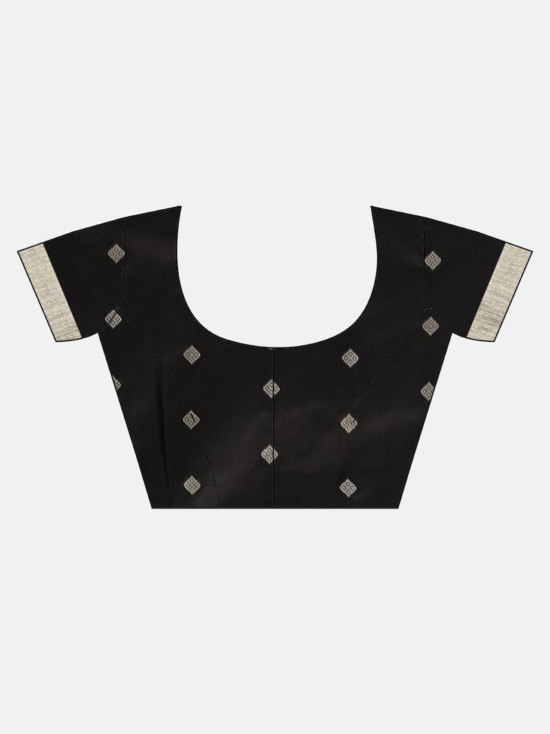 Black & Silver-Toned Silk Blend Striped Banarasi Saree