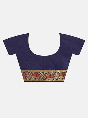 Navy & Gold-Toned Silk Blend Woven Design Banarasi Saree 5
