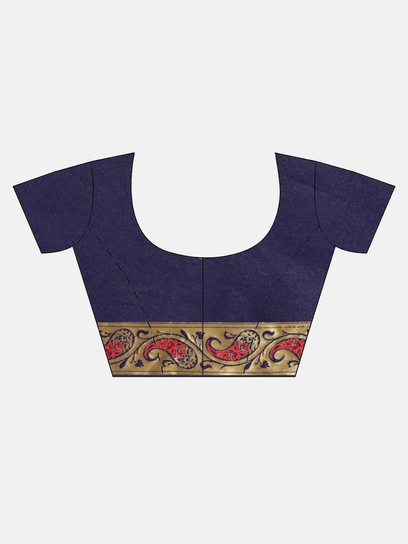 Navy & Gold-Toned Silk Blend Woven Design Banarasi Saree