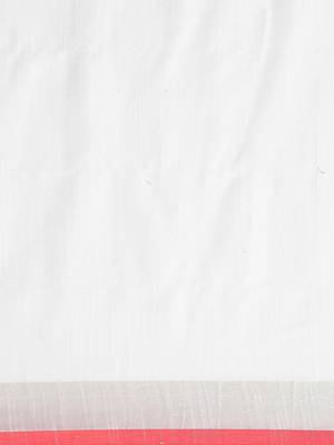 White & Red Cotton Blend Solid Bhagalpuri Saree 3