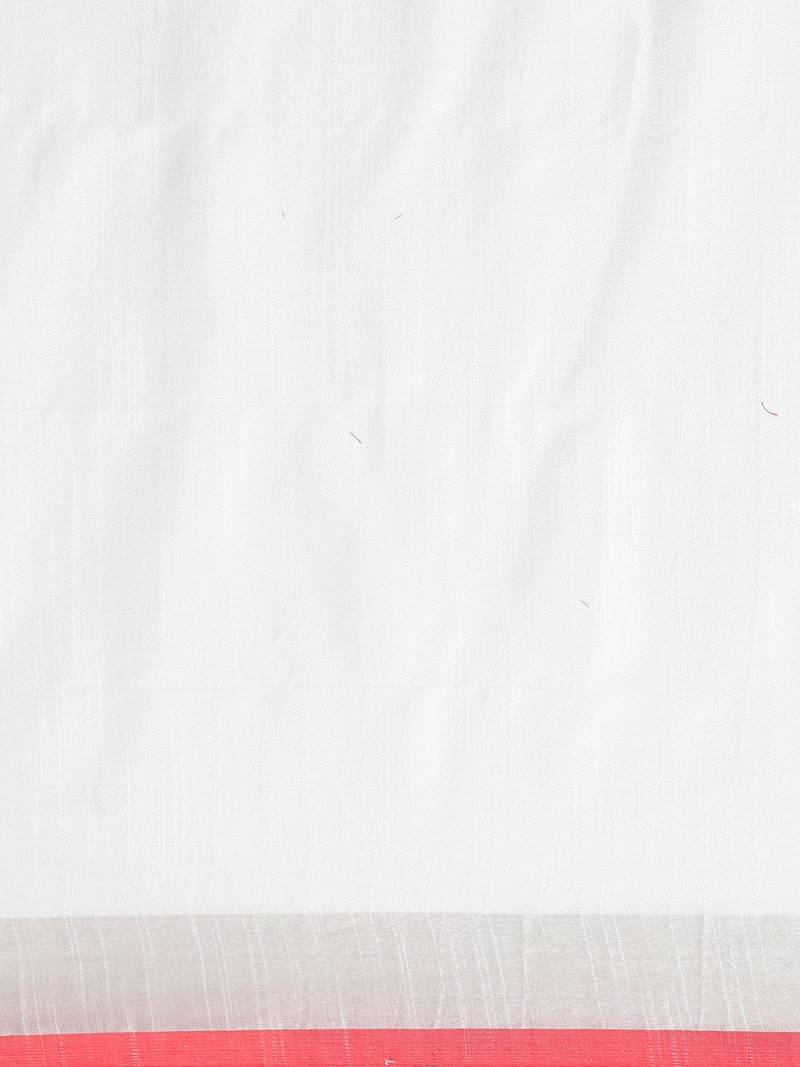 White & Red Cotton Blend Solid Bhagalpuri Saree
