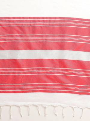 White & Red Cotton Blend Solid Bhagalpuri Saree 4