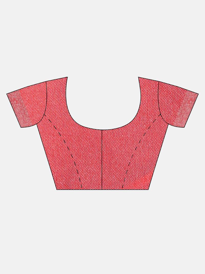 White & Red Cotton Blend Solid Bhagalpuri Saree