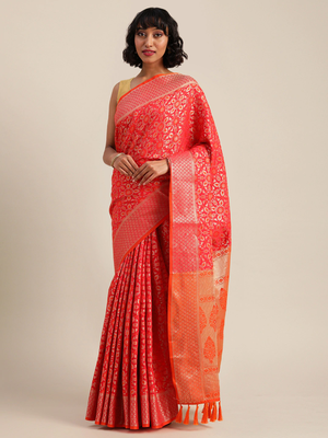 Red & Orange Silk Blend Woven Design Patola Saree 1