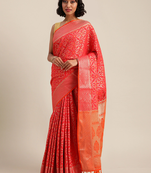 Red & Orange Silk Blend Woven Design Patola Saree