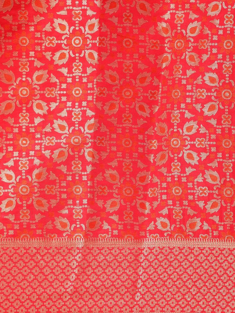 Red & Orange Silk Blend Woven Design Patola Saree