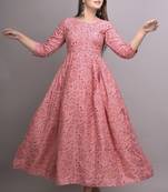 Peach Printed Rayon Anarkali Kurti
