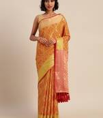 Yellow & Red Silk Blend Woven Design Patola Saree