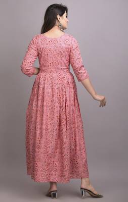 Peach Printed Rayon Anarkali Kurti 2