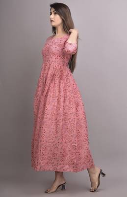 Peach Printed Rayon Anarkali Kurti 3