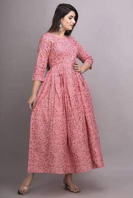 Peach Printed Rayon Anarkali Kurti 4