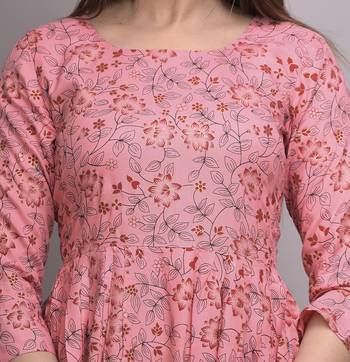 Peach Printed Rayon Anarkali Kurti 5