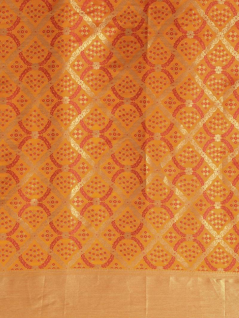 Yellow & Red Silk Blend Woven Design Patola Saree