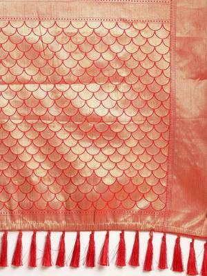 Yellow & Red Silk Blend Woven Design Patola Saree 4