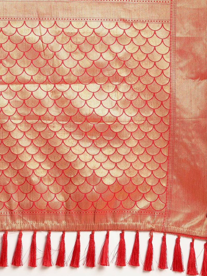 Yellow & Red Silk Blend Woven Design Patola Saree