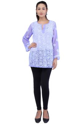 Lavangi Women Lucknowi Chikankari Chiffon Short Top (Mauve) 2