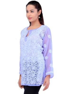 Lavangi Women Lucknowi Chikankari Chiffon Short Top (Mauve) 3