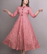 Peach Printed Rayon Anarkali Kurti