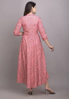 Peach Printed Rayon Anarkali Kurti 2