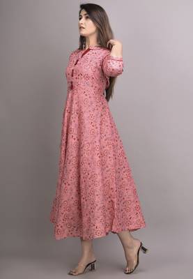 Peach Printed Rayon Anarkali Kurti 3