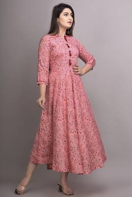 Peach Printed Rayon Anarkali Kurti 4