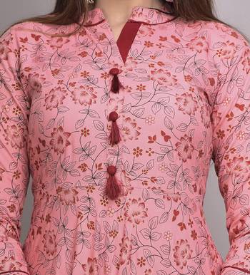 Peach Printed Rayon Anarkali Kurti 5