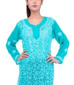 Lavangi Women Lucknowi Chikankari Chiffon Short Top (Sea Green)