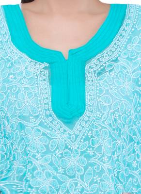 Lavangi Women Lucknowi Chikankari Chiffon Short Top (Sea Green) 5