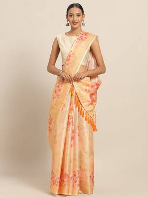 Yellow & Red Art Silk Printed Maheshwari Saree 1