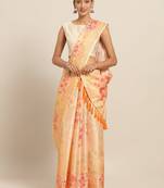 Yellow & Red Art Silk Printed Maheshwari Saree