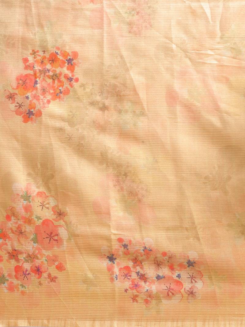 Yellow & Red Art Silk Printed Maheshwari Saree