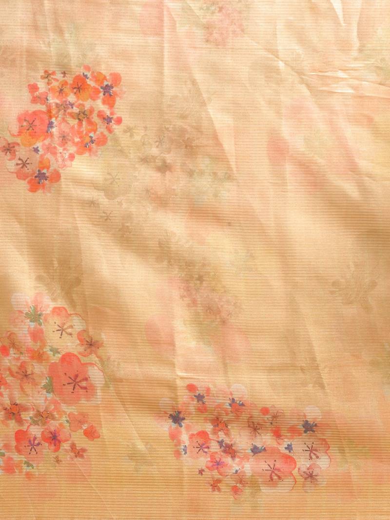 Yellow & Red Art Silk Printed Maheshwari Saree