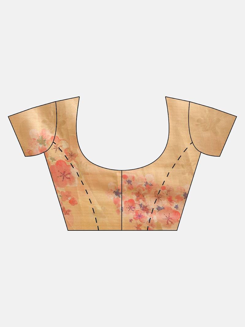 Yellow & Red Art Silk Printed Maheshwari Saree