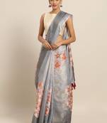 Grey & Red Art Silk Printed Maheshwari Saree