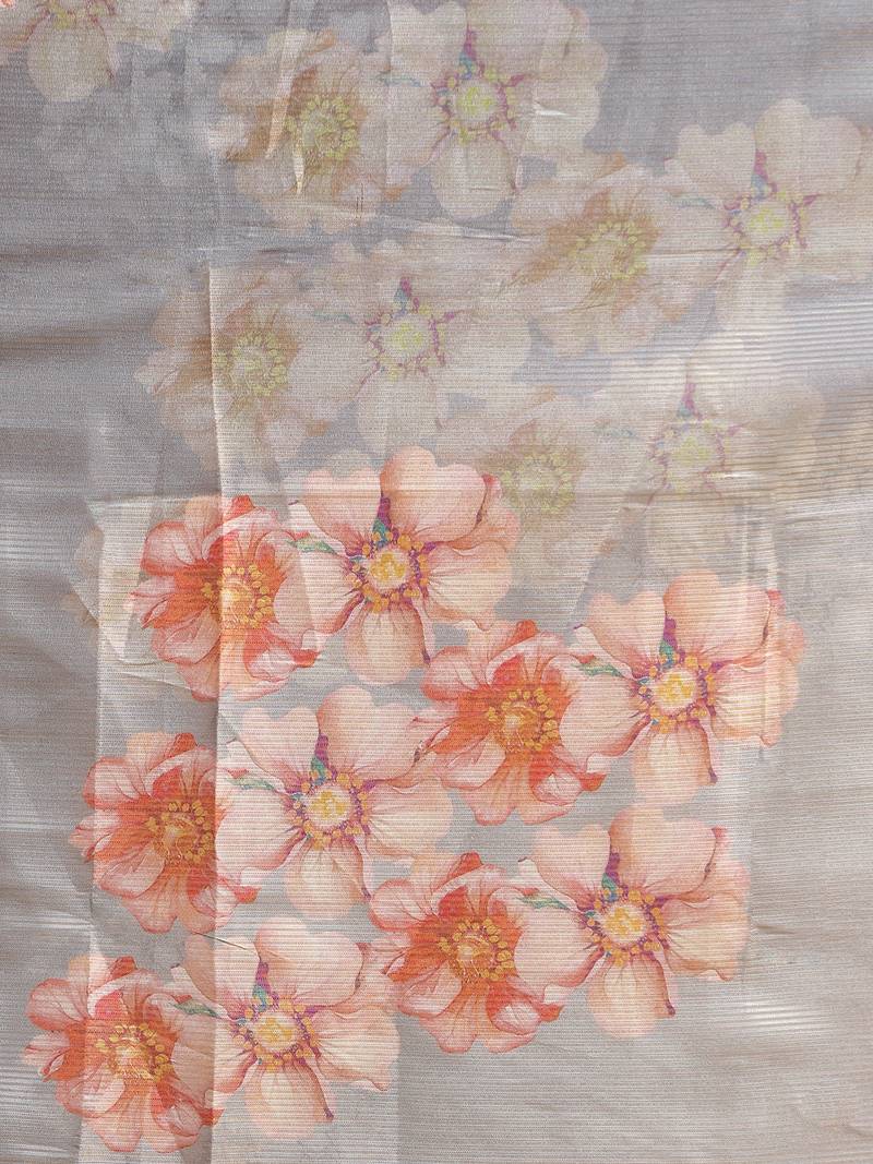 Grey & Red Art Silk Printed Maheshwari Saree