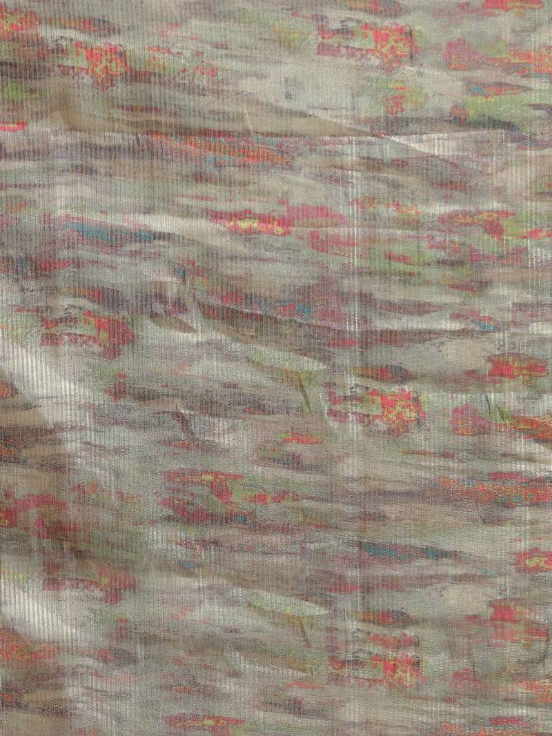 Grey & Red Art Silk Printed Maheshwari Saree