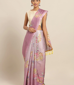 Lavender & Pink Art Silk Printed Maheshwari Saree