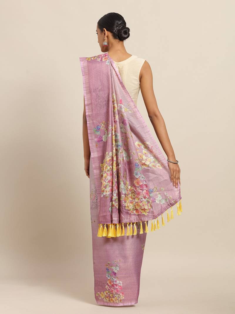Lavender & Pink Art Silk Printed Maheshwari Saree