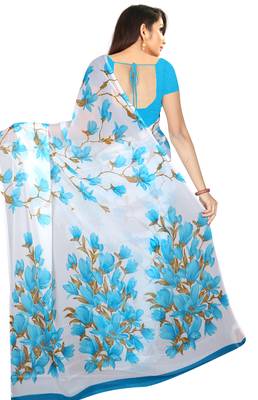 Chitrakshi Chiffon printed light weight saree with blouse piece (blue) 2