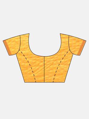 Yellow & Gold-Toned Silk Blend Checked Banarasi Saree 5