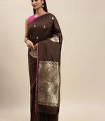 Coffee Brown & Gold-Coloured Silk Blend Woven Design Banarasi Saree