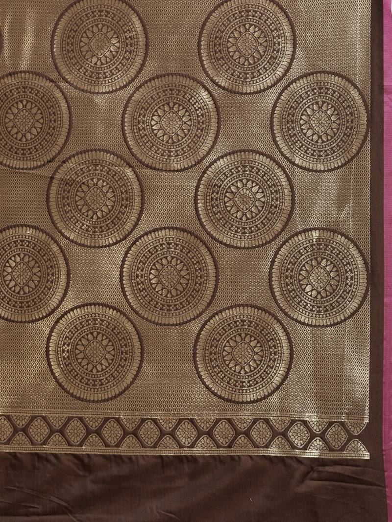 Coffee Brown & Gold-Coloured Silk Blend Woven Design Banarasi Saree