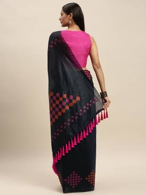 Black & Pink Linen Blend Woven Design Saree 2
