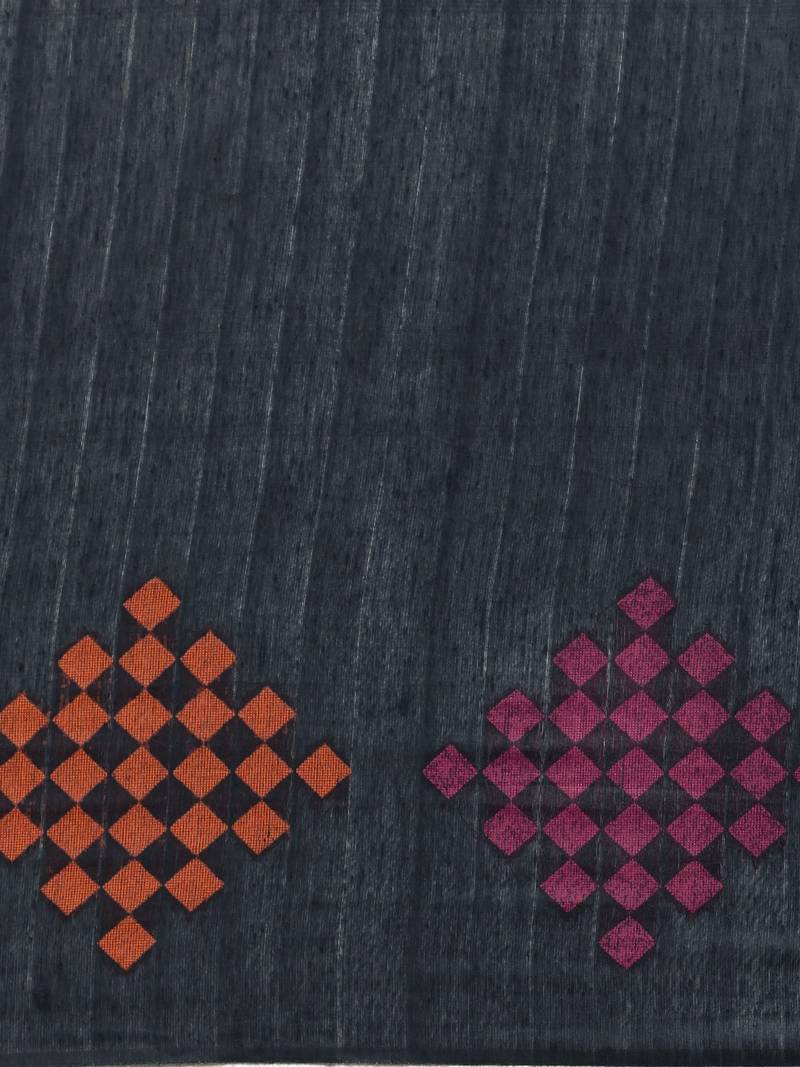 Black & Pink Linen Blend Woven Design Saree