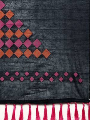 Black & Pink Linen Blend Woven Design Saree 4