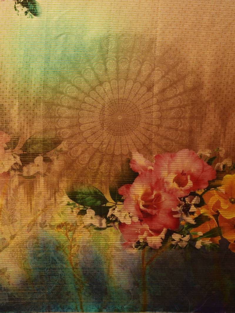 Cream-Coloured & Blue Art Silk Printed Maheshwari Saree