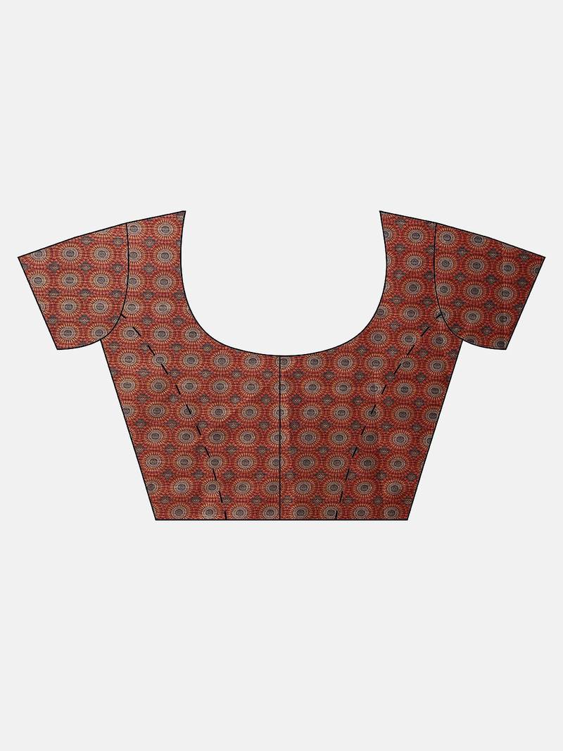 Cream-Coloured & Blue Art Silk Printed Maheshwari Saree