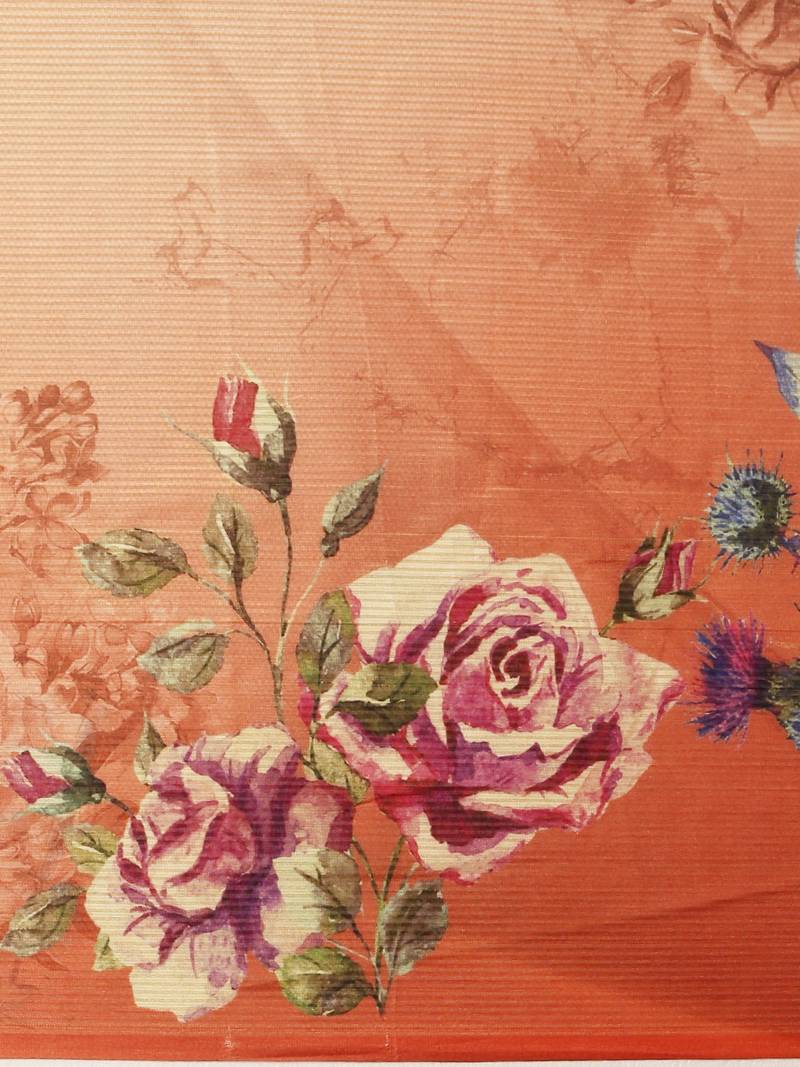 Cream-Coloured & Orange Art Silk Printed Maheshwari Saree