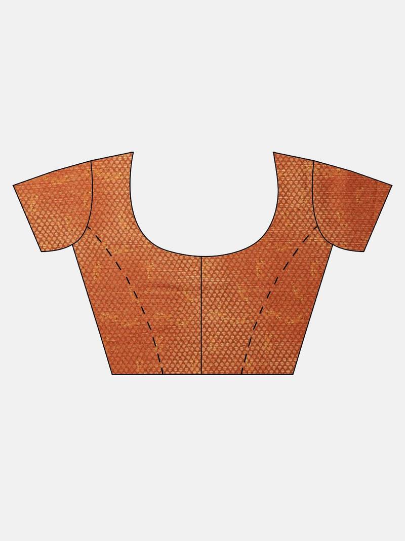 Cream-Coloured & Orange Art Silk Printed Maheshwari Saree